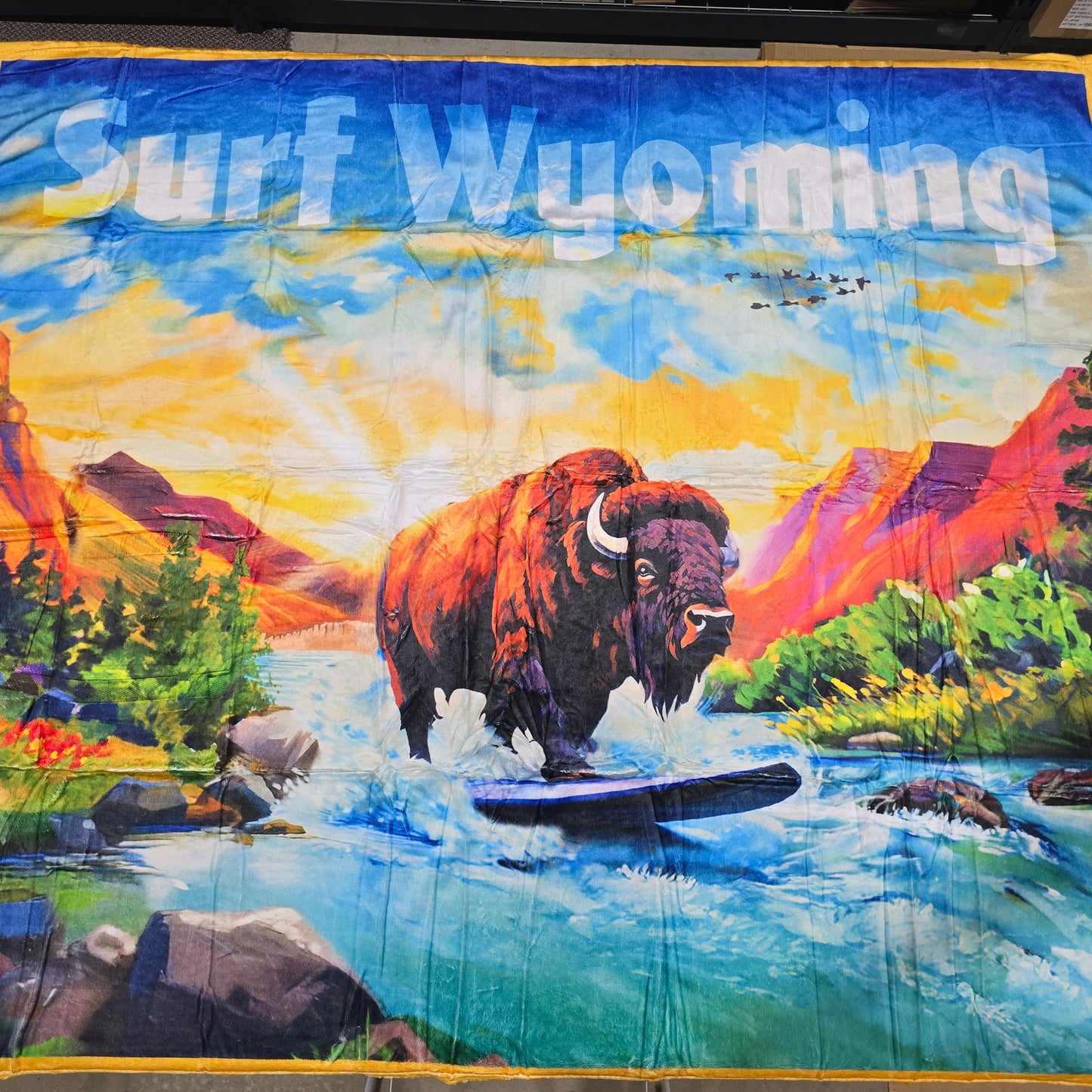 Surf Wyoming® Bison mural fleece blanket-multi color