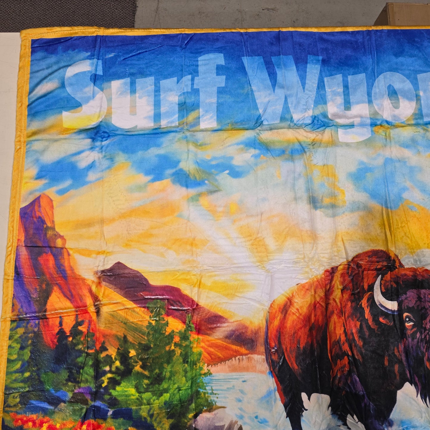 Surf Wyoming® Bison mural fleece blanket-multi color