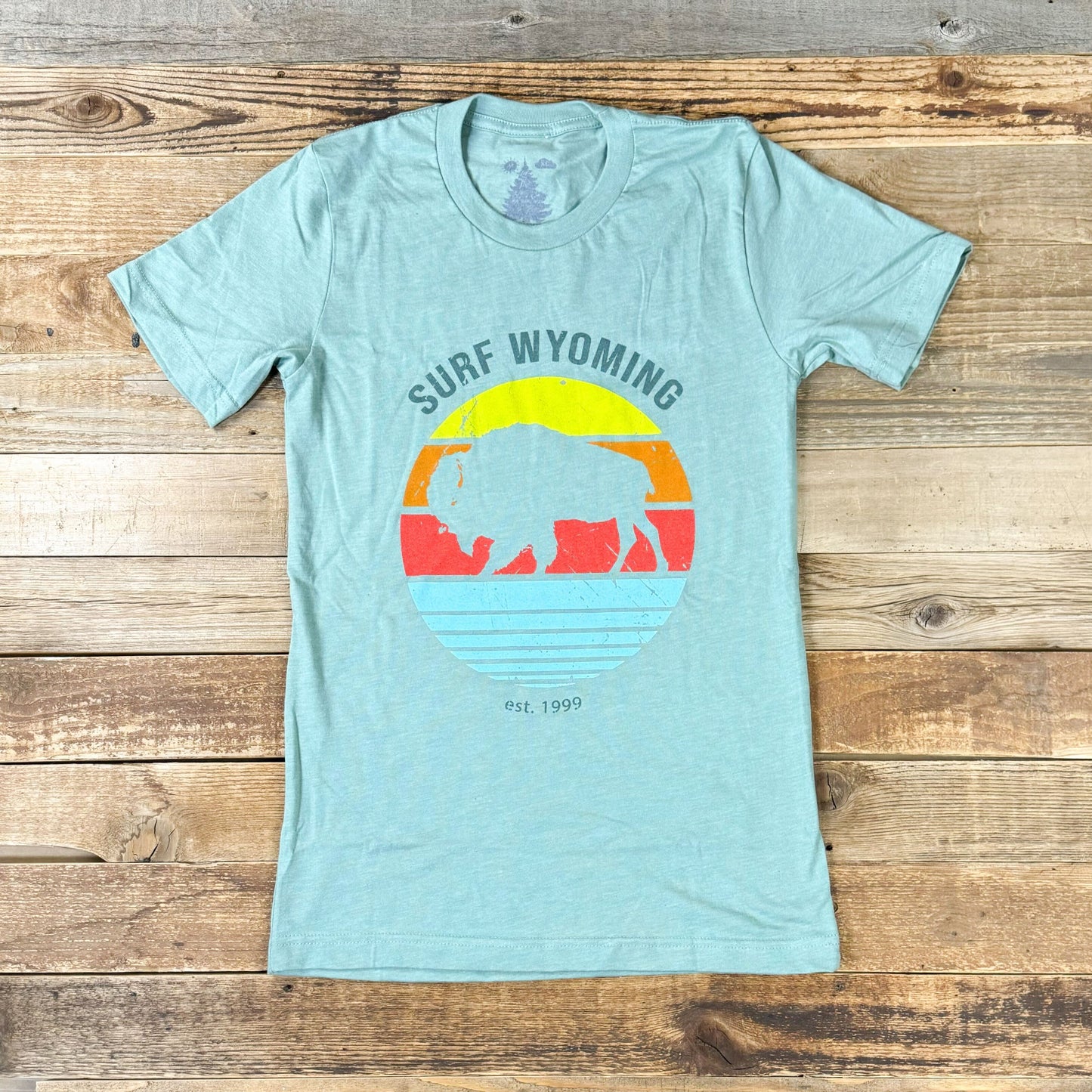 Unisex Surf Wyoming® Bison Daybreak Tee - Heather Sage