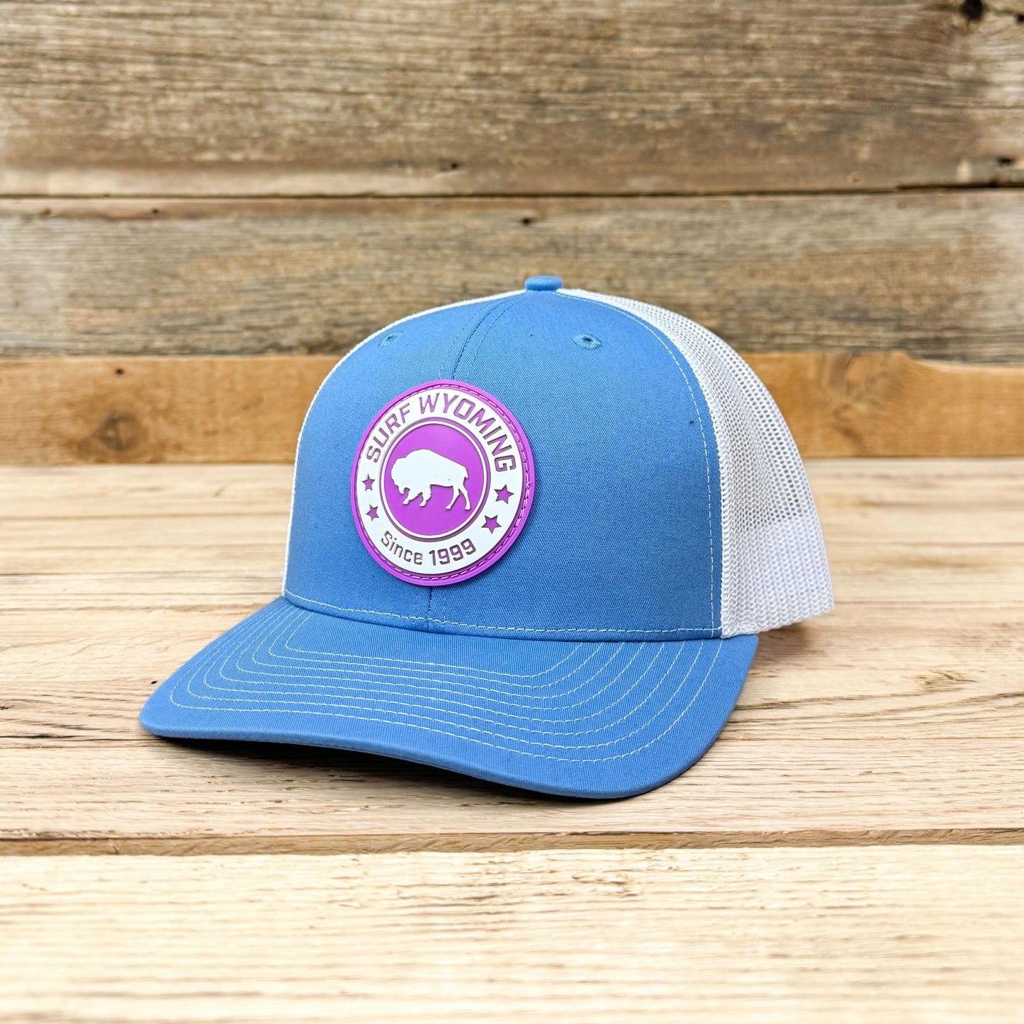 Surf Wyoming® Solid Bison PVC Patch Trucker - Columbia Blue/White