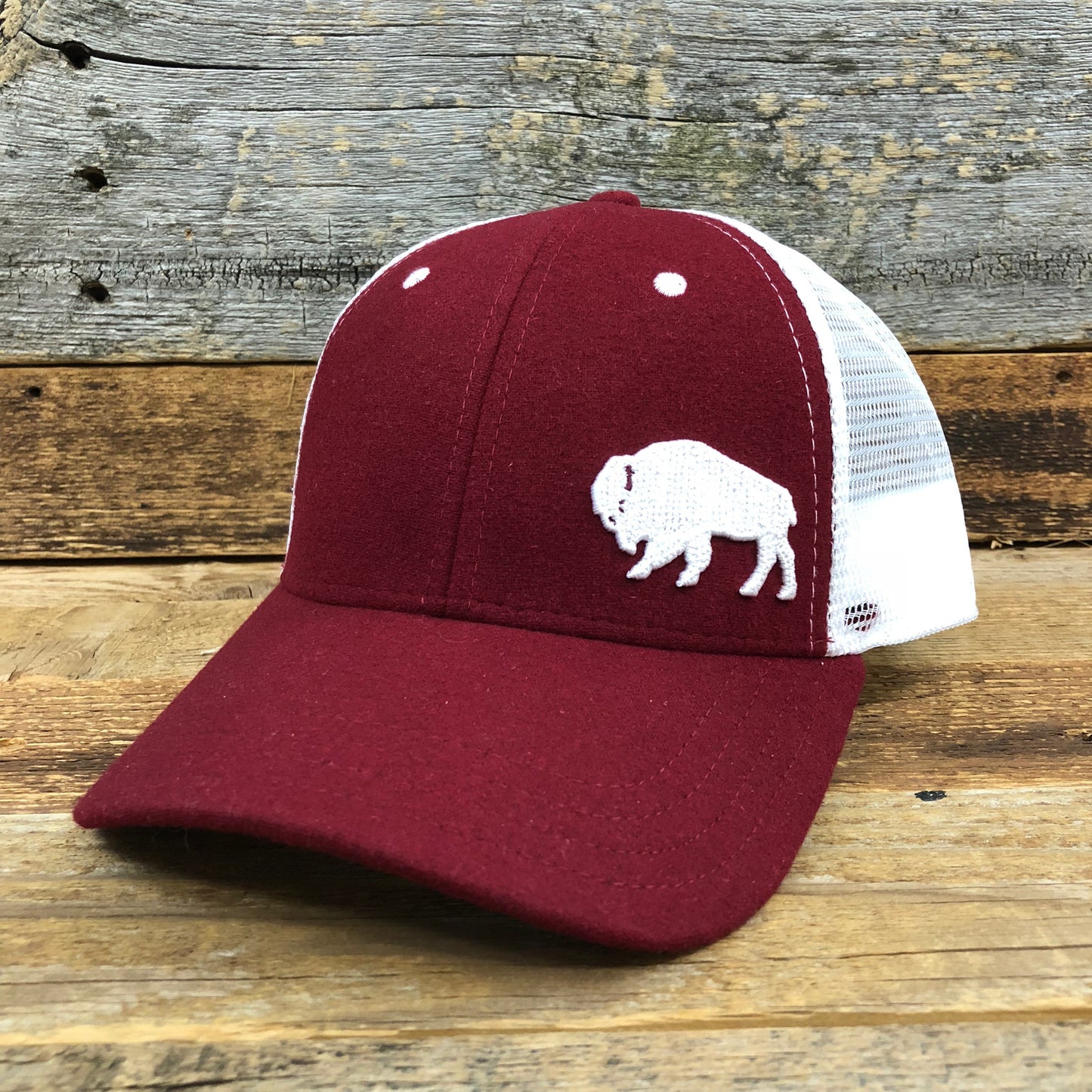 Surf Wyoming-First Park Bison Felt Trucker Hat - Crimson-
