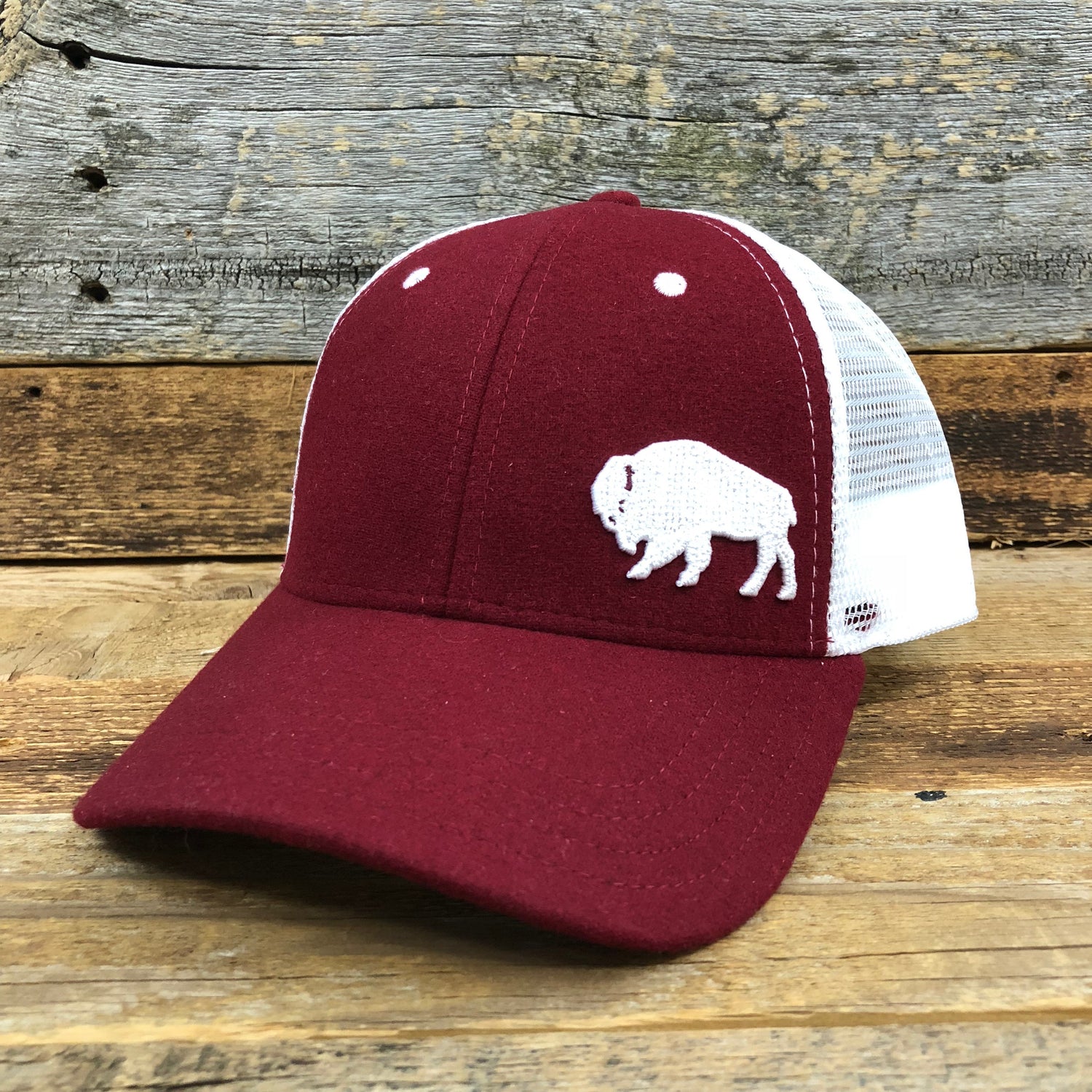 Surf Wyoming-First Park Bison Felt Trucker Hat - Crimson-