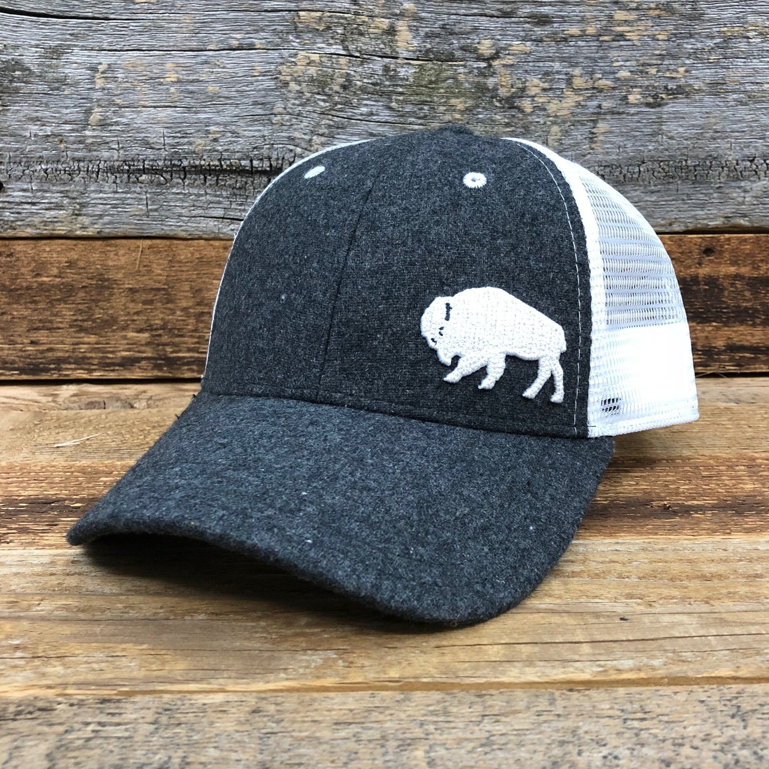 Surf Wyoming-First Park Bison Felt Trucker Hat - Dark Grey-