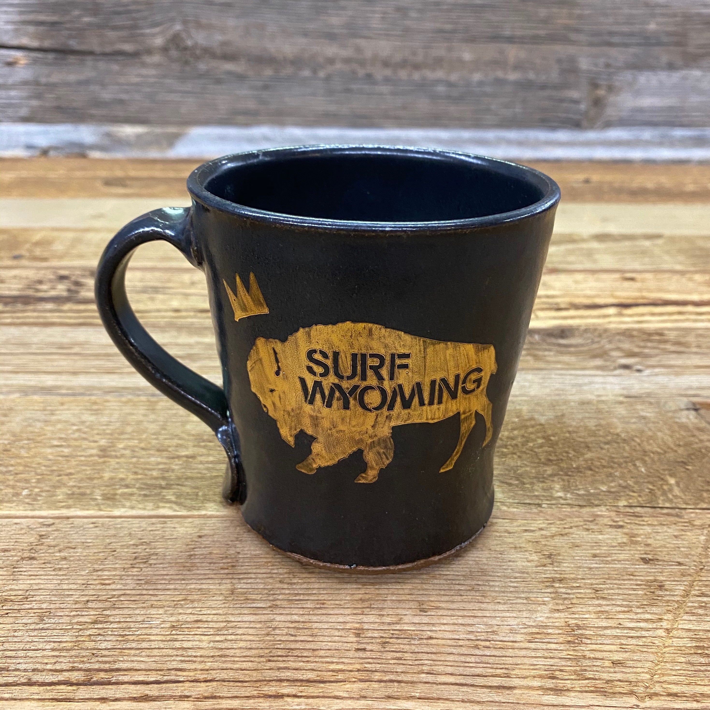 Surf Wyoming® Metallic Gold King Bison Handcrafted Mug - Black