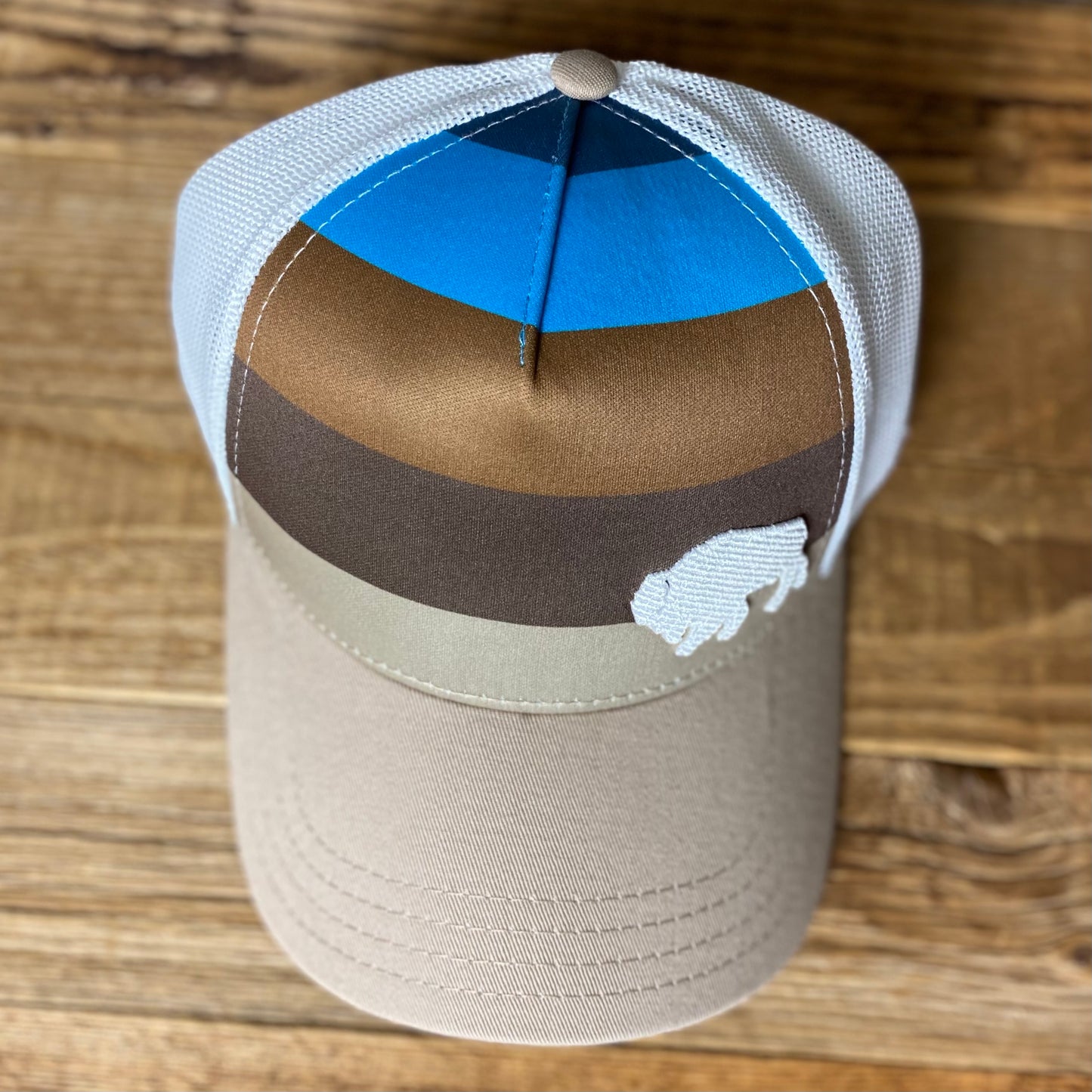 Surf Wyoming®First Park Bison Trucker - Earthy Stripes/White