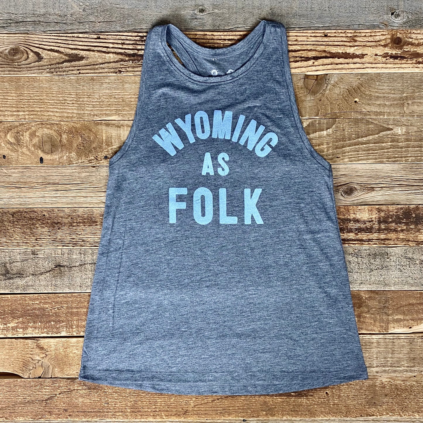 Women's Surf Wyoming® Sky Blue Wyoming as Folk Racerback Muscle Tank - Heather Grey