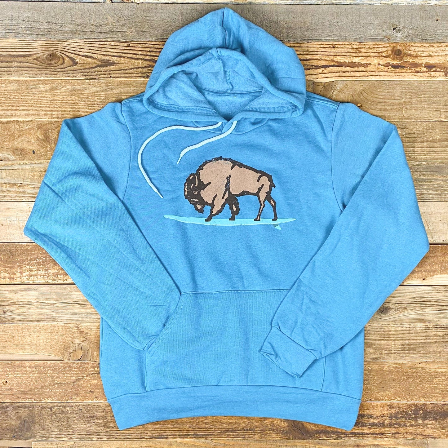 Surf Wyoming® GLASSY Bison Hoodie - Heather Blue Lagoon