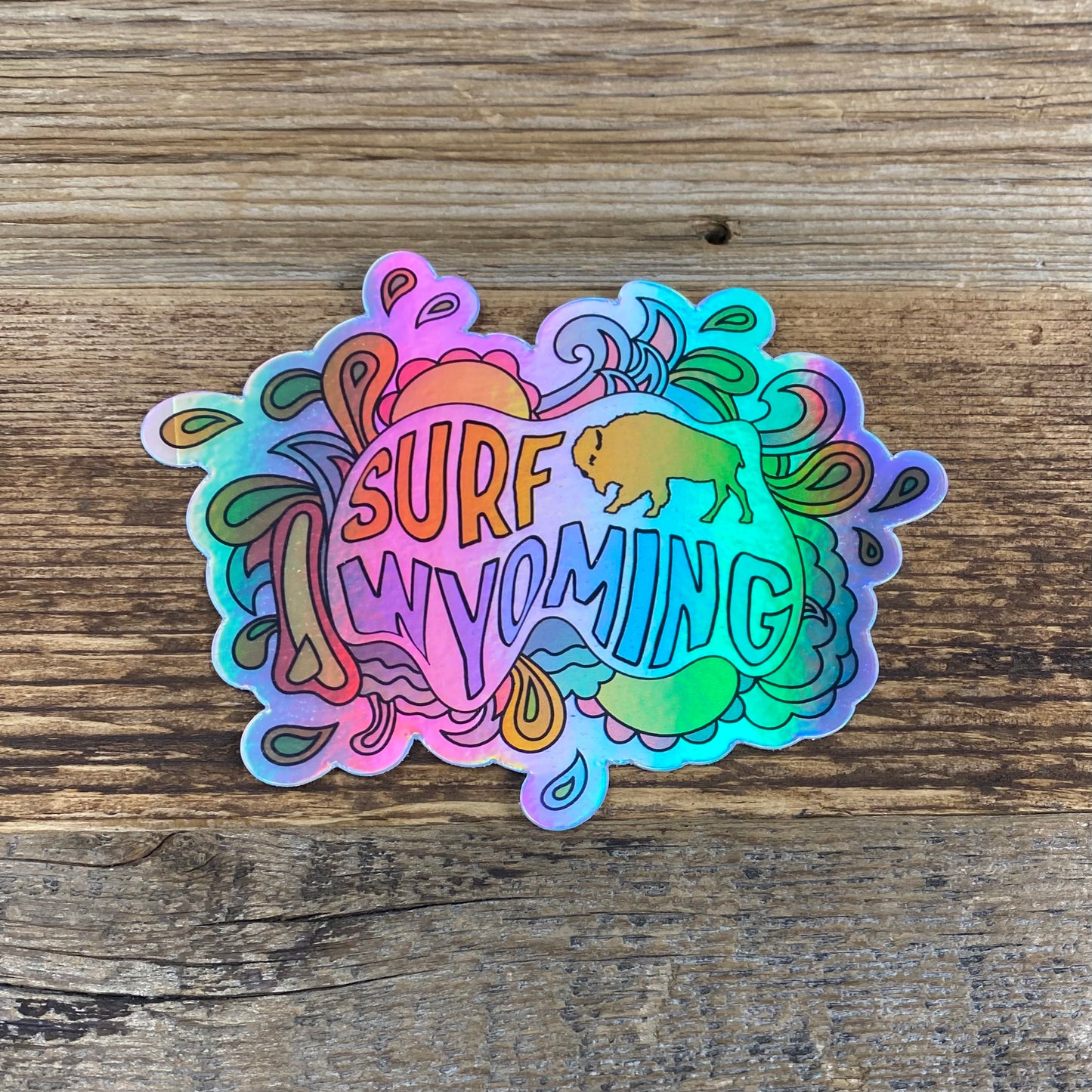 Surf Wyoming® Bomb Bison Sticker - Holographic