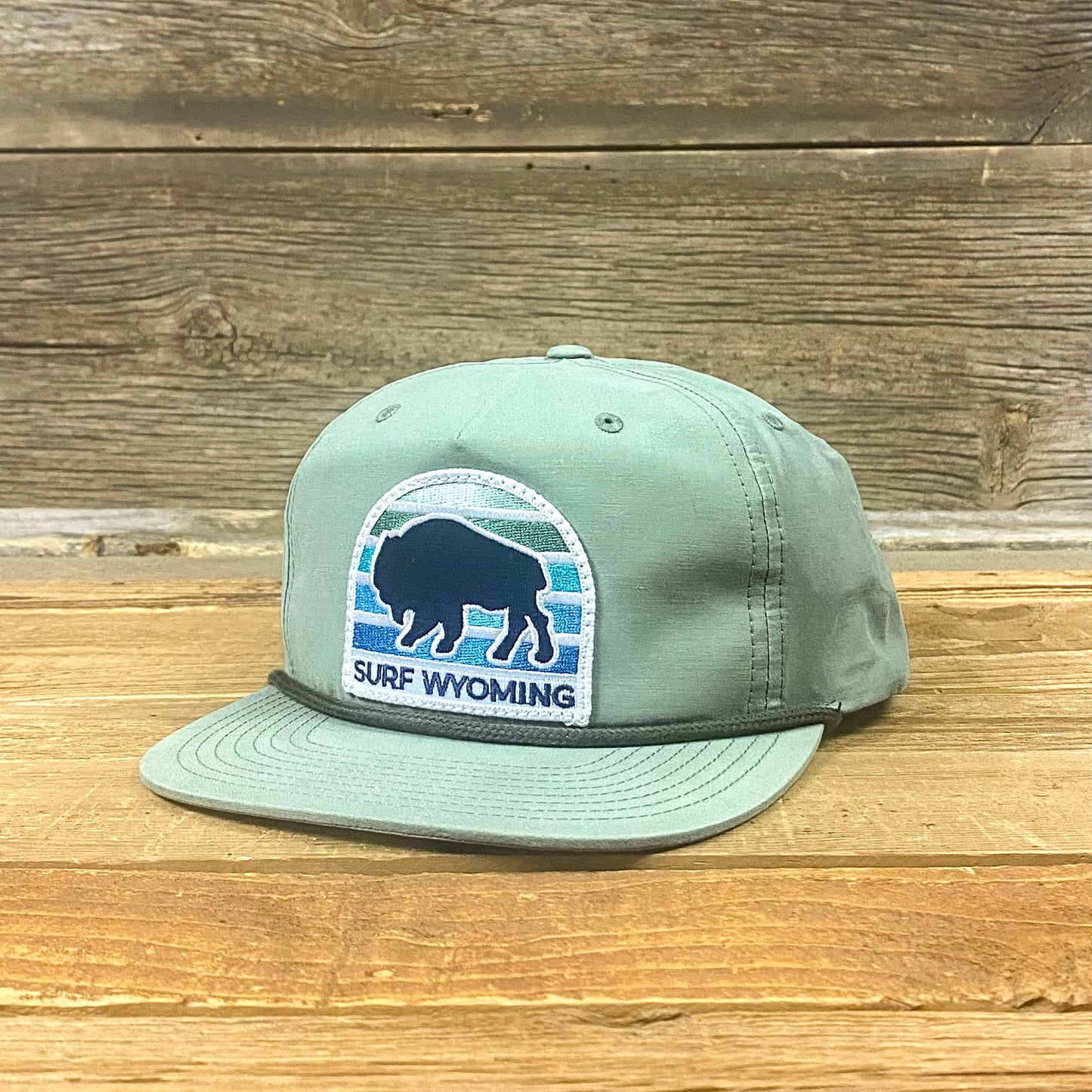 Gradient Bison Patch Gramps Hat - Sage cap/blues patch