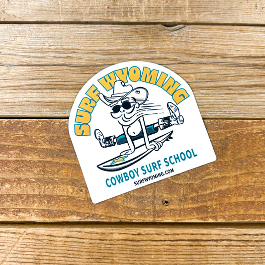 Surf Wyoming® Cowboy Surf School Sticker - White