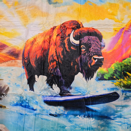 Surf Wyoming® Bison mural fleece blanket-multi color