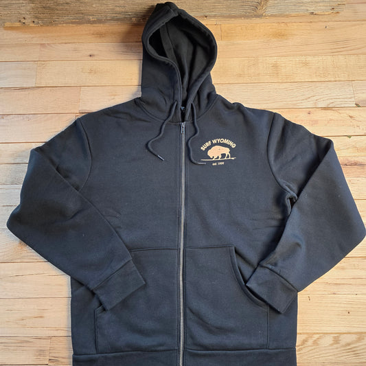 Unisex Surf Wyoming®Bison pkt logo full zipped hoodie-black