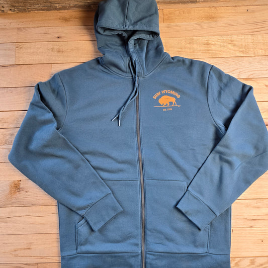 Unisex Surf Wyoming®Bison pkt logo full zipped hoodie-Cyan