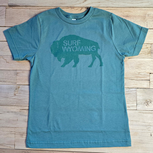 Youth Surf Wyoming® Original Bison-Basil on Basil-youth-tee
