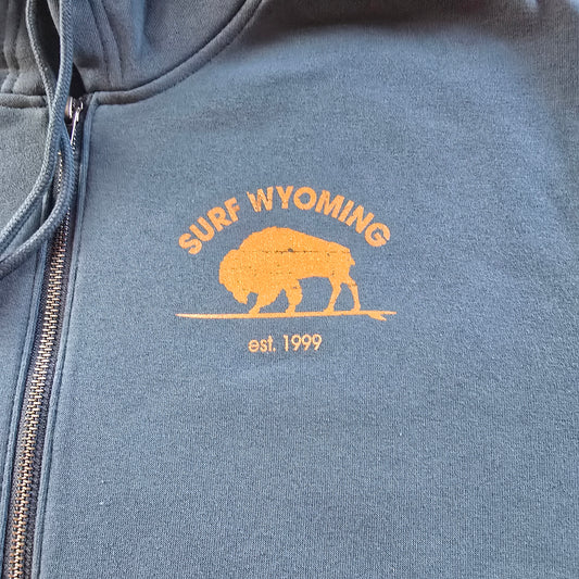Unisex Surf Wyoming®Bison pkt logo full zipped hoodie-Cyan