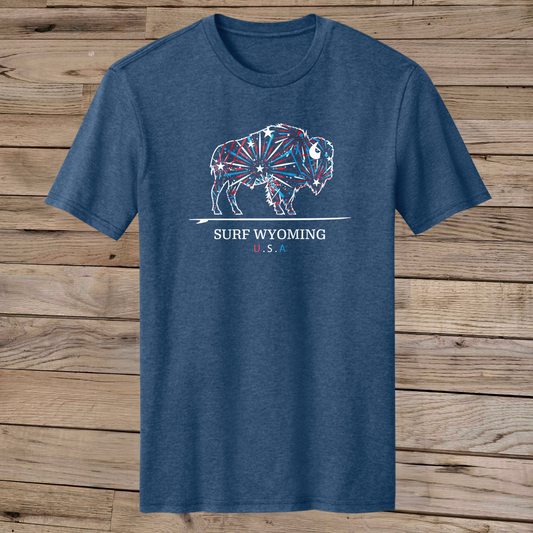 Men's Surf Wyoming®Firework Bison Tee-Deep Royal Fleck