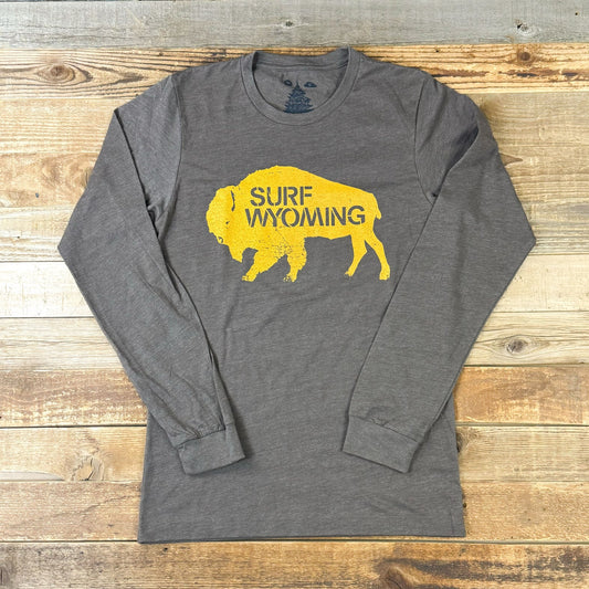 Surf Wyoming® Gold Bison Logo Long Sleeve - Heather Brown