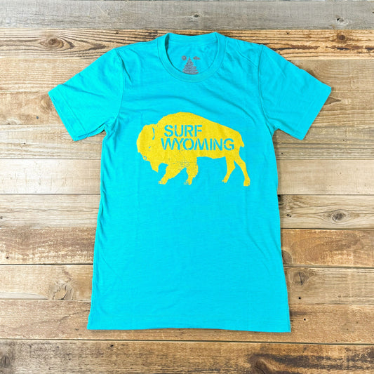Surf Wyoming® Gold Bison Logo Tee - Heather Sea Green