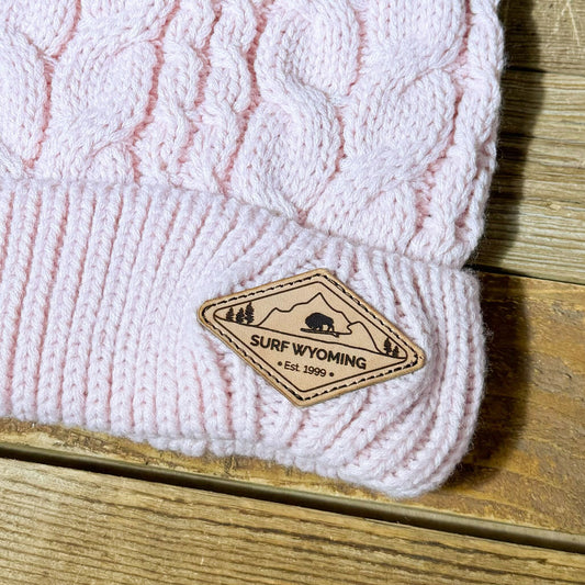 Surf Wyoming® Diamond Leather Patch Pom Beanie • Pink