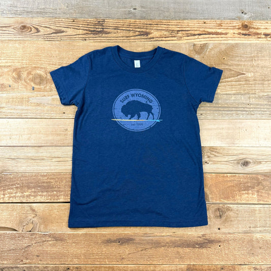 Youth Surf Wyoming® Gradient Longboard Bison Tee - Navy