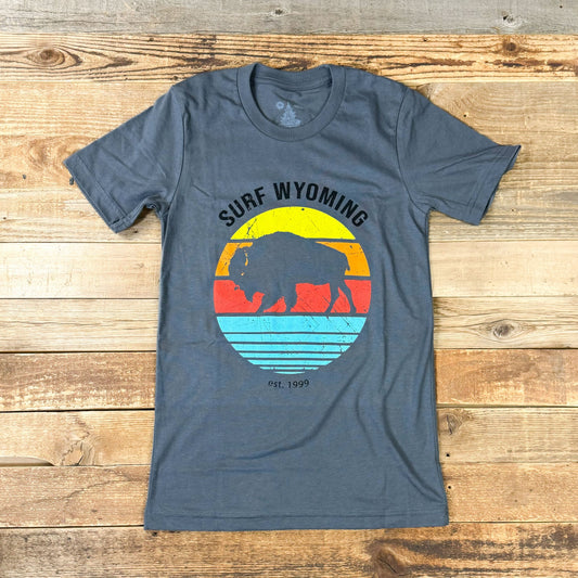 Unisex Surf Wyoming® Bison Daybreak Tee - Asphalt