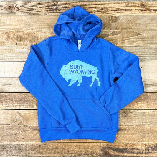 Youth & Toddler Surf Wyoming® Ice Blue Bison Logo Hoodie - Royal