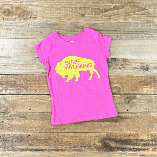 Toddler Surf Wyoming® Yellow Bison Logo Tee - Neon Barbie