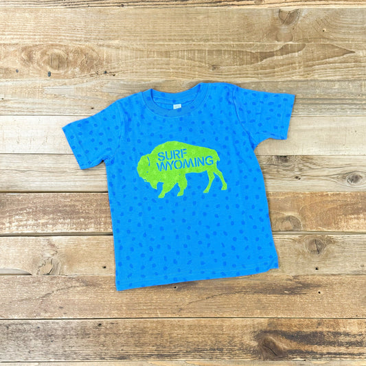 Toddler Surf Wyoming® Yellow Bison Logo Seeing Spots Tee - Bright Blue