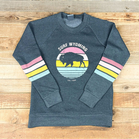 Women’s Surf Wyoming® Bison Daybreak Stripe Sleeve Sweatshirt - Charcoal