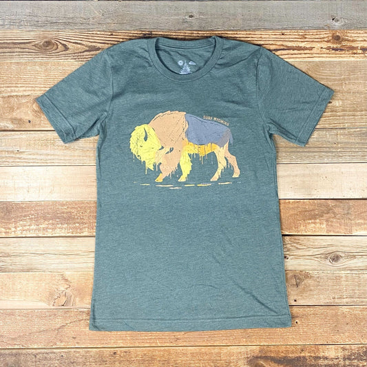 Unisex Surf Wyoming® Bison Drip Tee - Heather Military Green