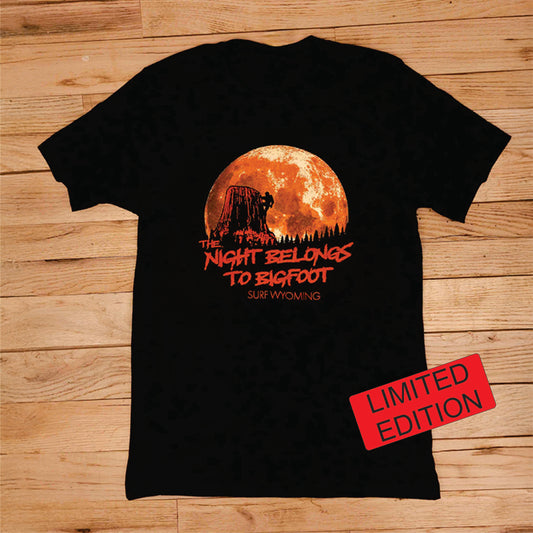 Unisex Surf Wyoming® The Night Belongs to Bigfoot Tee-black