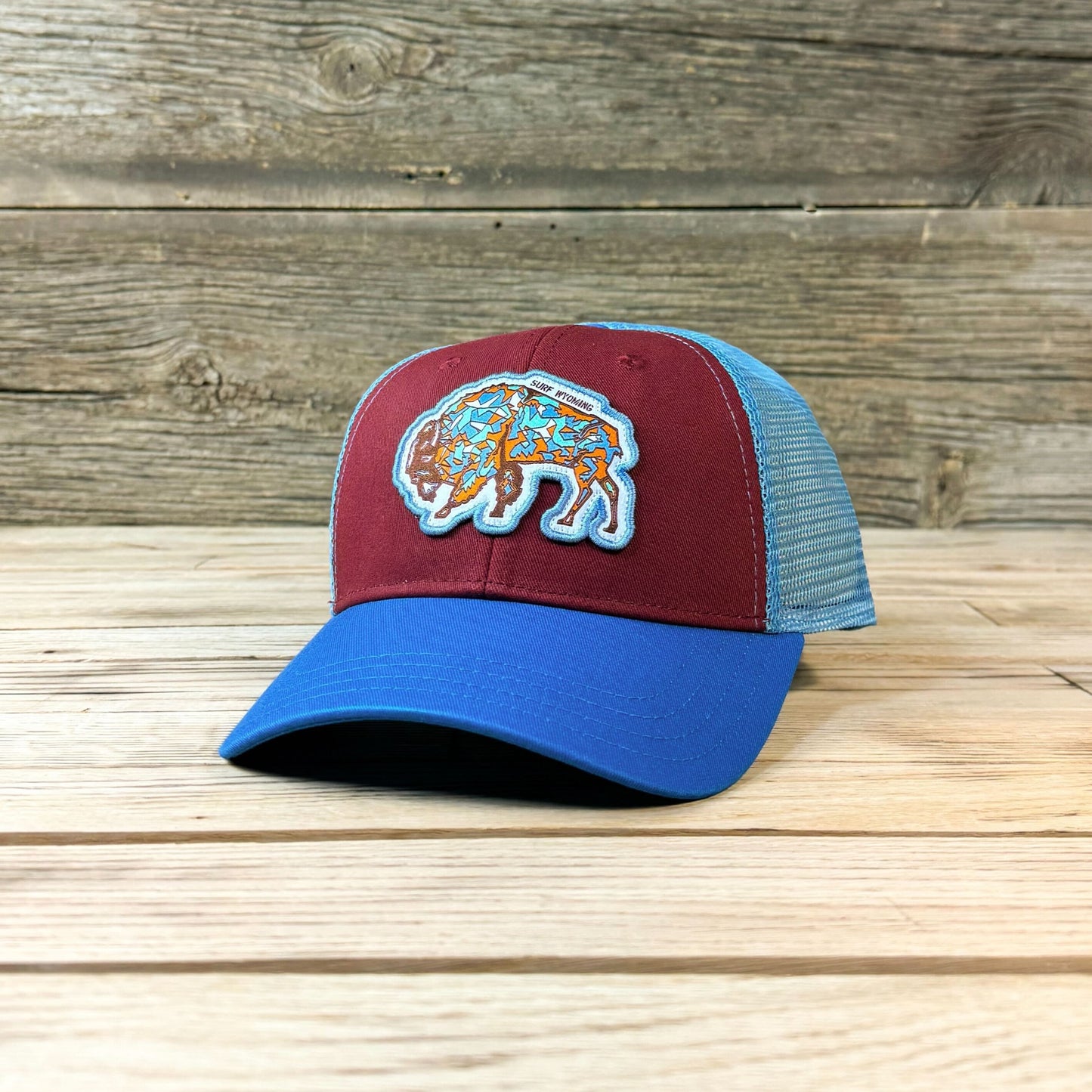 Surf Wyoming® GEEODE Bison Trucker - Maroon/Electric Blue/Carolina