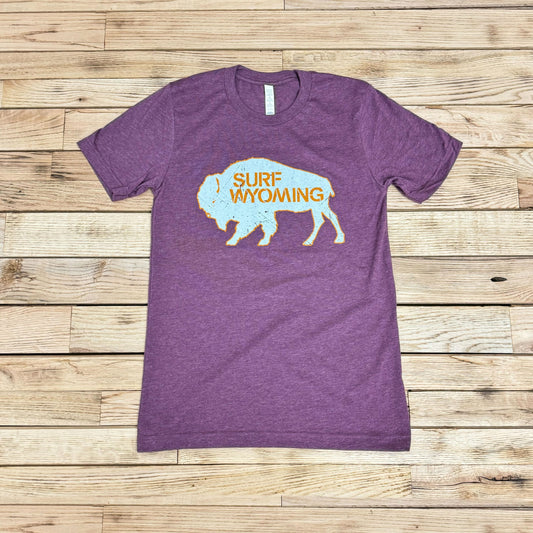 Surf Wyoming® Outline Bison Logo Tee - Heather Maroon