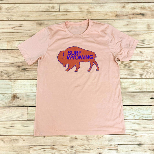 Women's Surf Wyoming® Outline Bison Logo Tee - Heather Peach