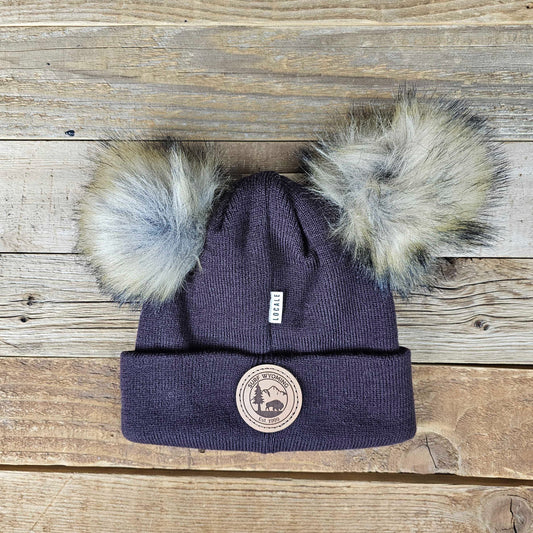 Surf Wyoming® Youth Bear Cub Double Pom Beanie • Chocolate