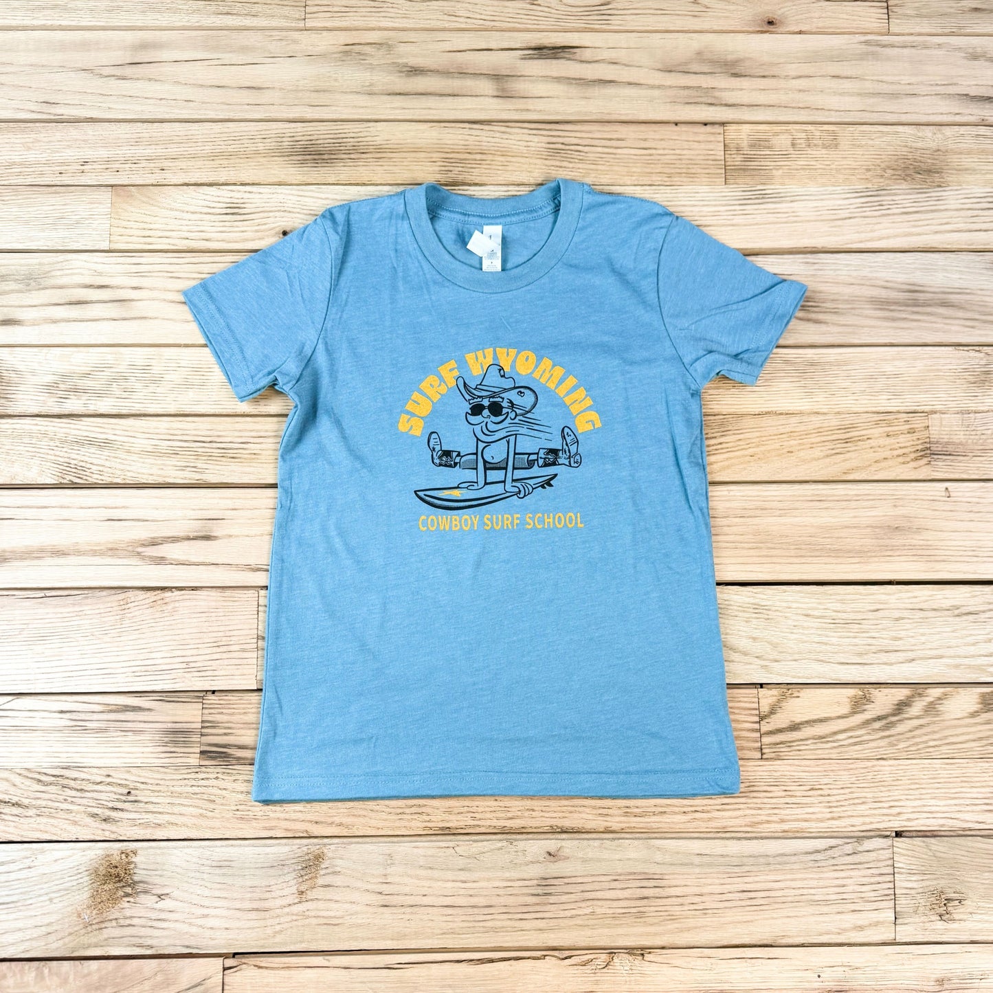 Youth Surf Wyoming® Cowboy Surf School Tee - Heather Blue Lagoon