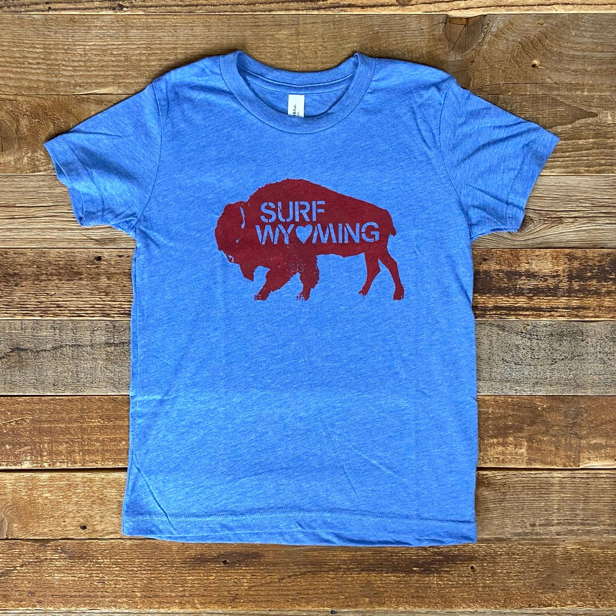 Youth & Toddler Surf Wyoming® Vintage Red Bison Love Tee - Heather Blue