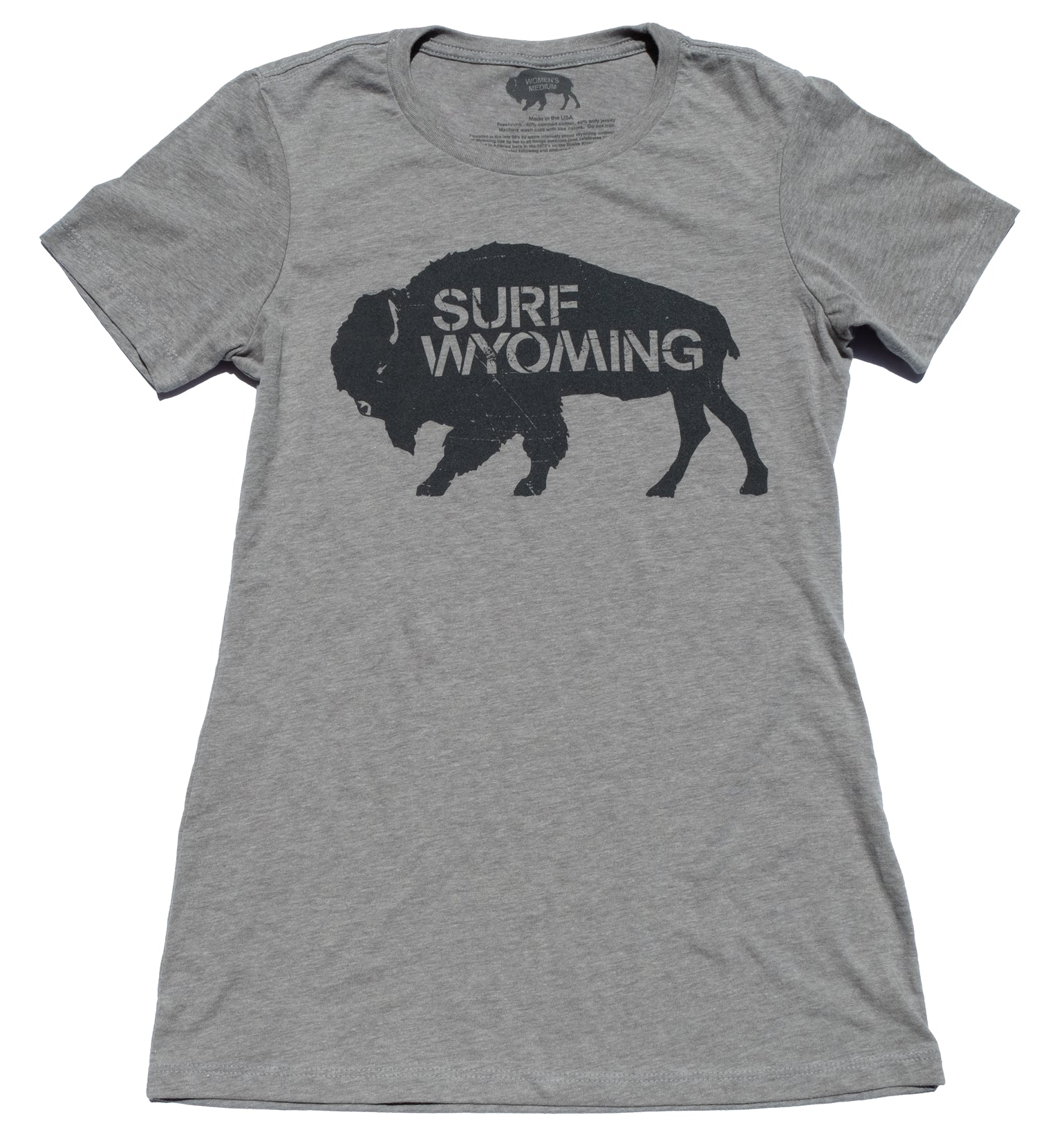 Surf Wyoming-Women's Surf Wyoming® Charcoal Bison Tee - Heather Grey-