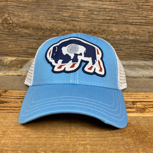 Surf Wyoming® Flag Bison Trucker - Light Blue