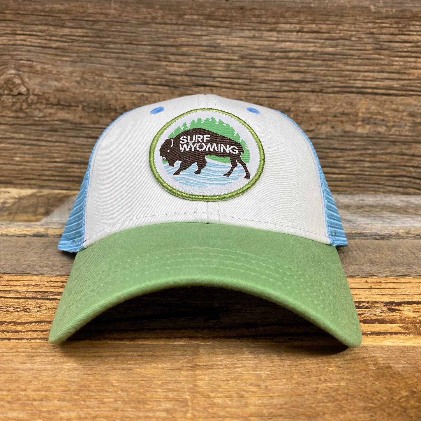 Surf Wyoming® National 2.0 Structured Trucker - Kiwi Green + Baby Blue