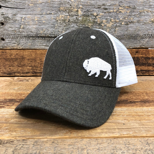 Surf Wyoming-First Park Bison Felt Trucker Hat - Dark Olive-