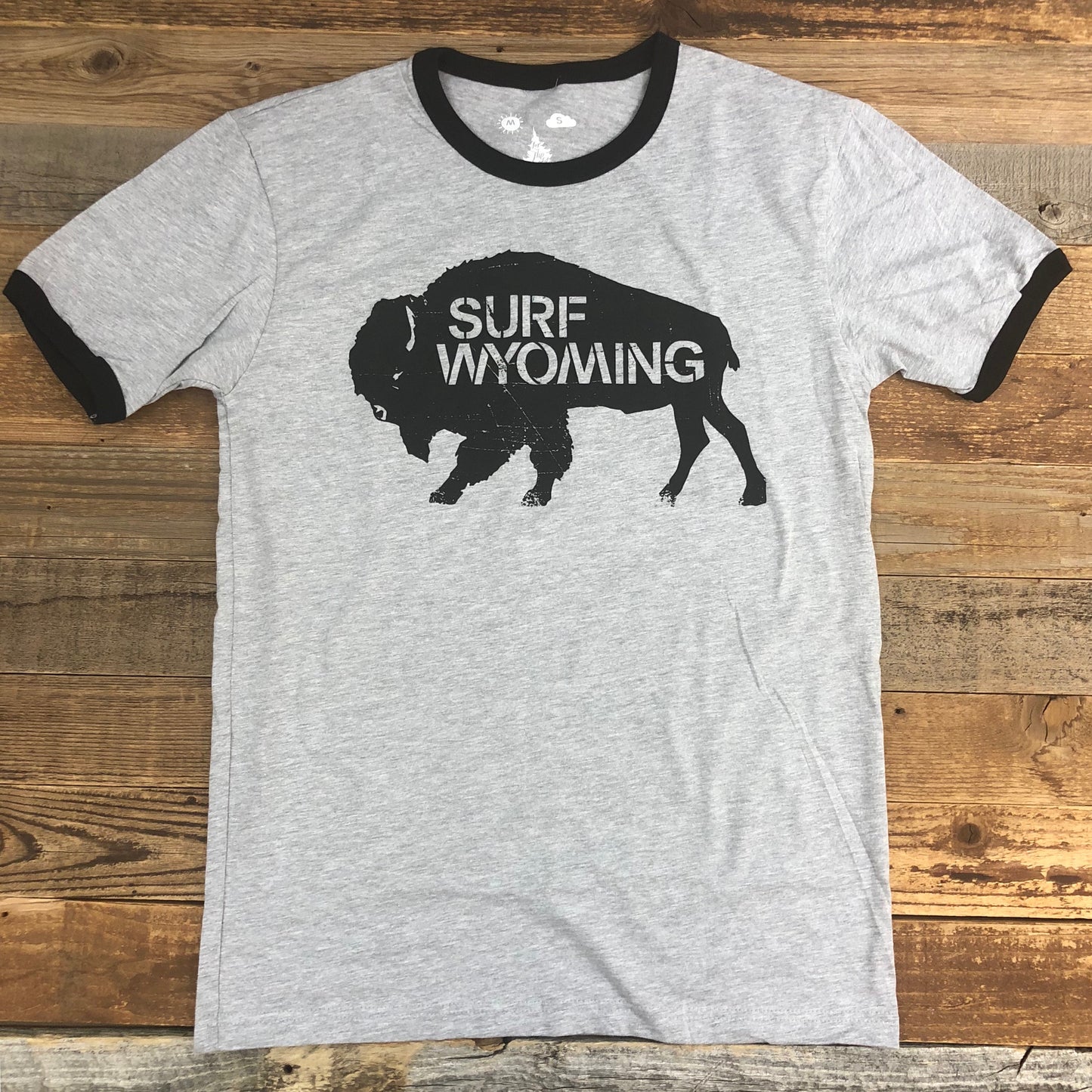 Surf Wyoming-Men's Bison Logo Ringer Tee - Heather Grey-