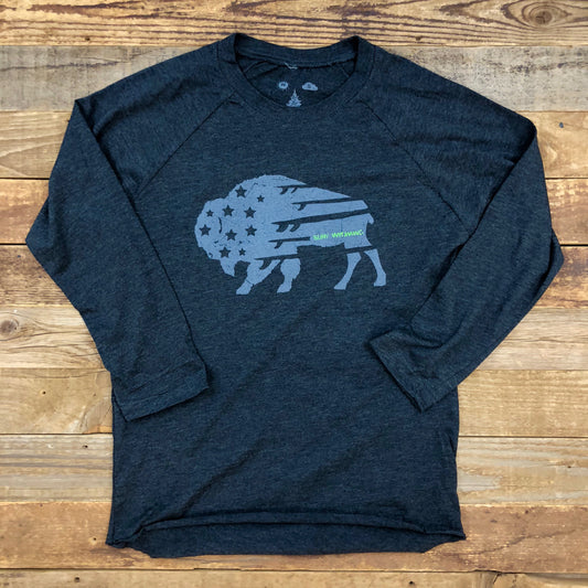 Surf Wyoming-Women's Surf Wyoming® Bison Quiver Baseball Tee - Charcoal-