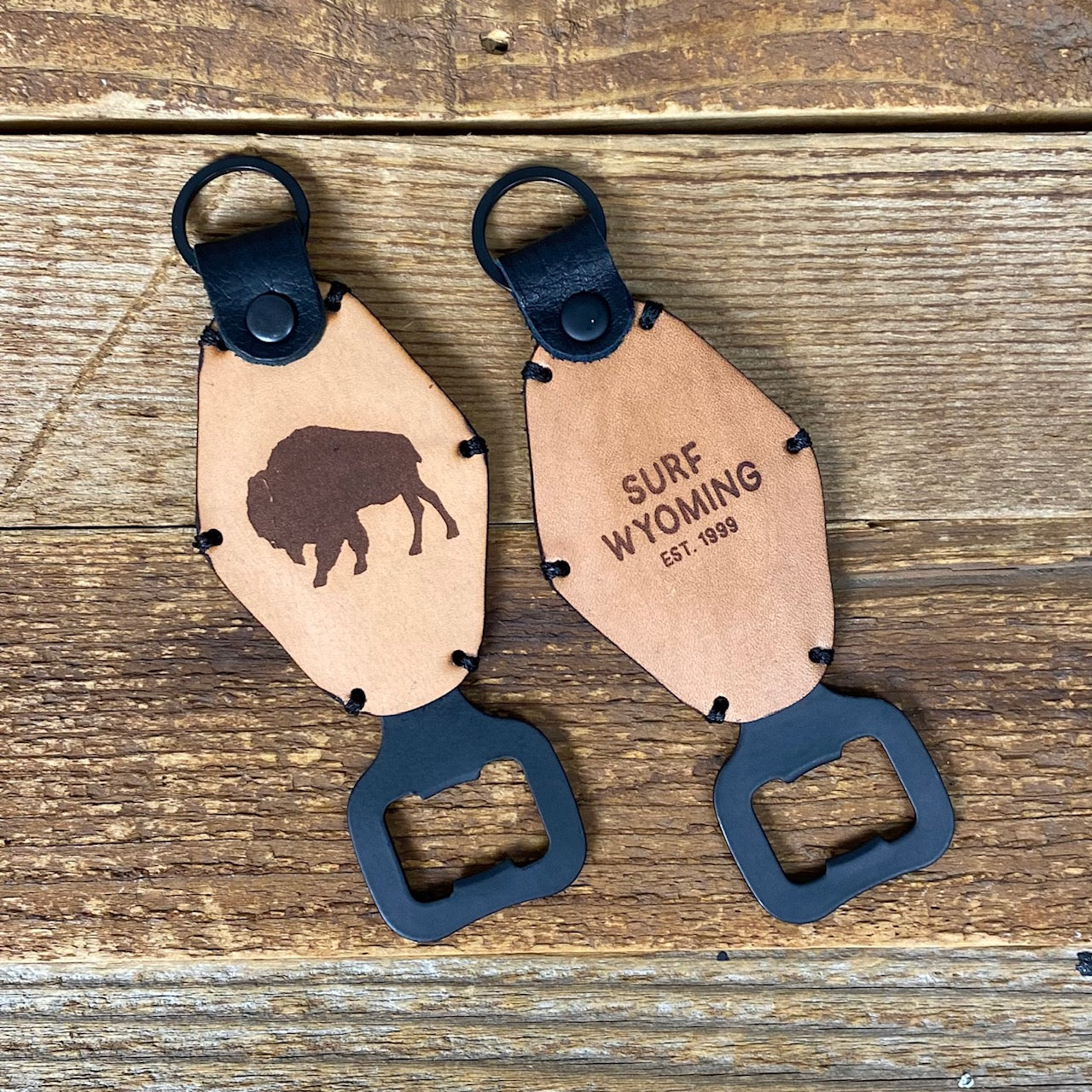 Surf Wyoming® Motel Key - Leather Bottle Opener/Keychain - Tan