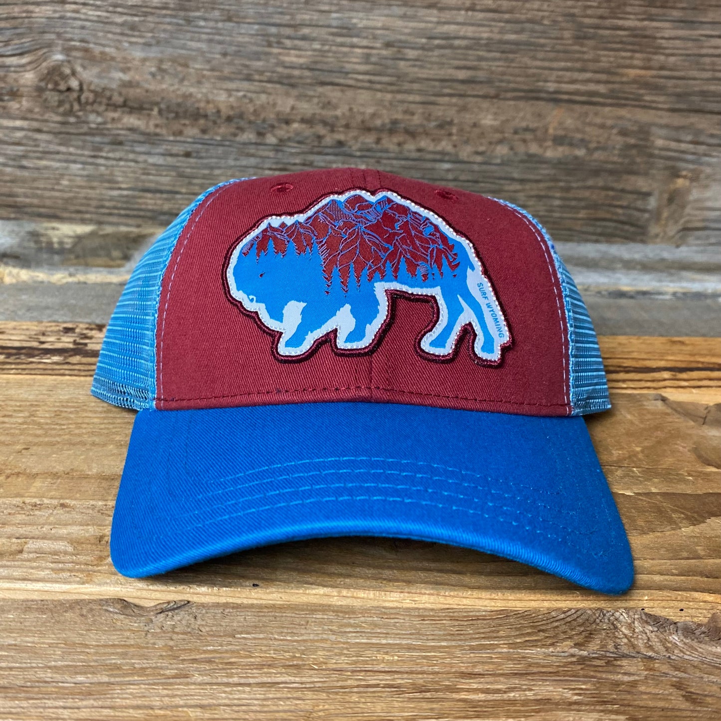 Surf Wyoming® Bison Peak Trucker Hat - Crimson/Electric Blue