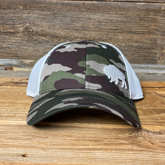 Surf Wyoming® First Park Bison Trucker - Camo/White