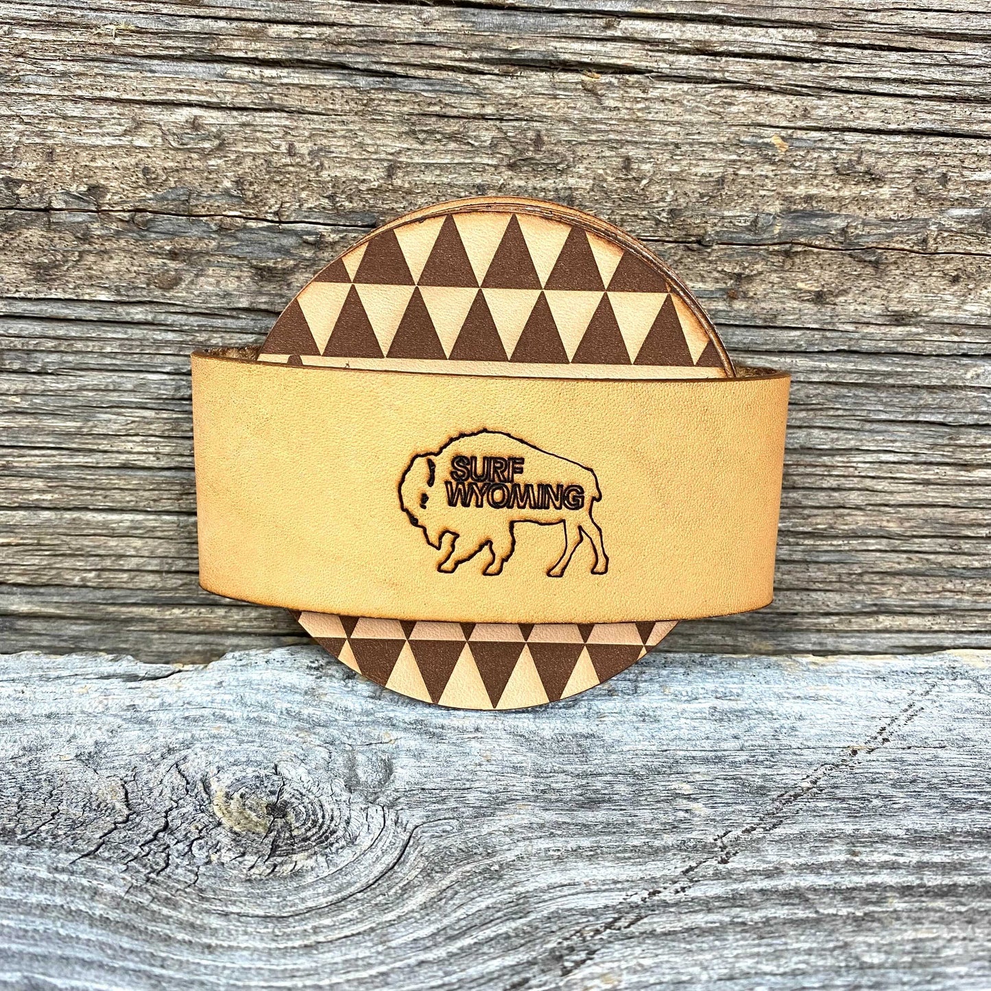 Surf Wyoming® Leather Coasters - Set of 4