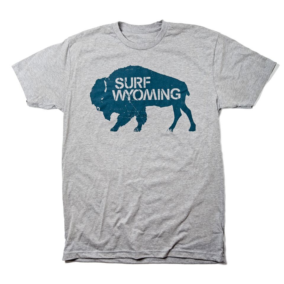 Surf Wyoming-Men's SURF WYOMING® Bison Logo Tee - Heathered Grey/Deep Water Blue-