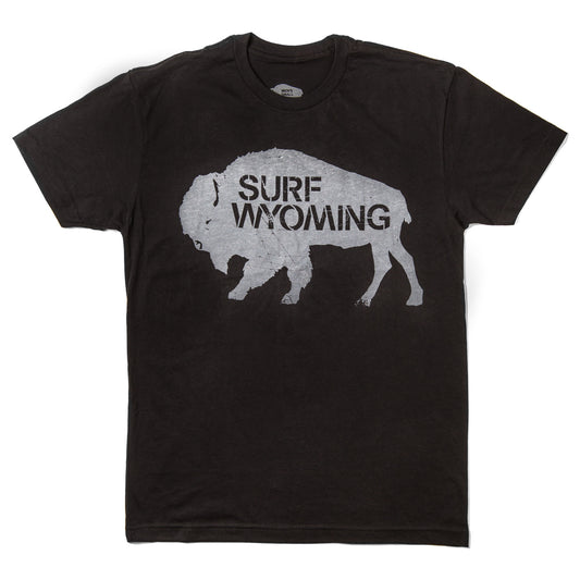 Surf Wyoming-Men's SURF WYOMING® Bison Logo Tee - Grey Suede on Black-