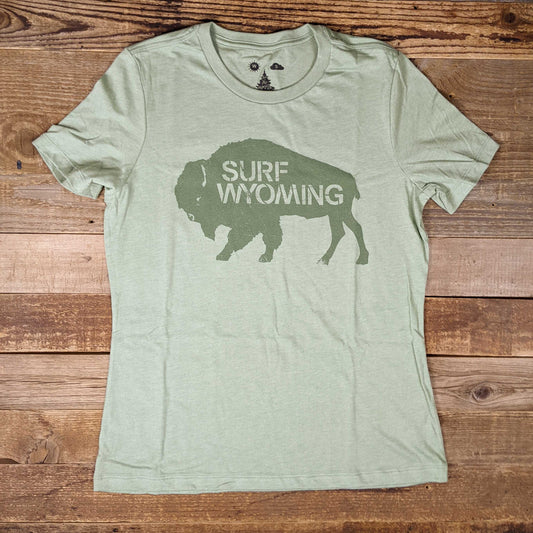 Women's Surf Wyoming® Bison Logo Tee - Heather Sage *Relaxed Fit